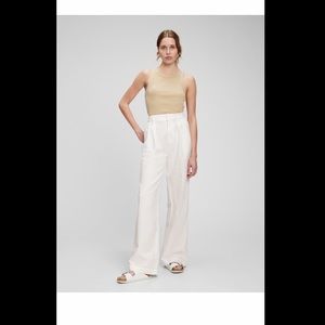 Linen Blend High Waist Pleated Pants
